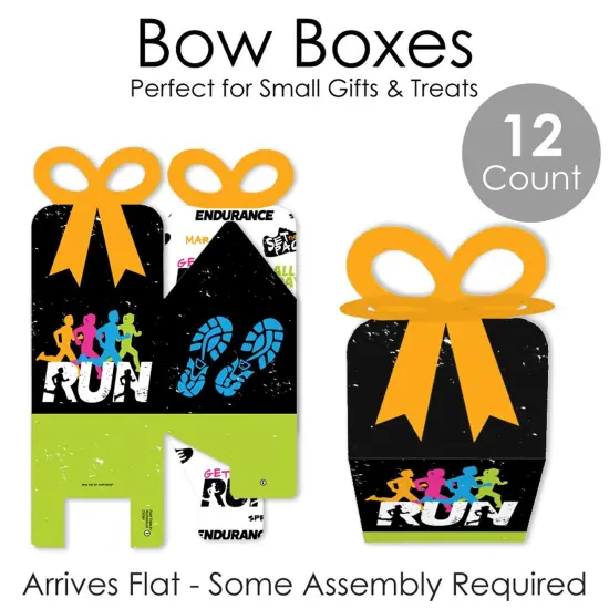 Big Dot of Happiness Set The Pace - Running - Square Favor Gift Boxes - Track, Cross Country or Marathon Party Bow Boxes - Set of 12 {7}