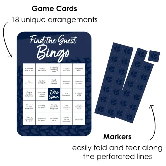 Big Dot of Happiness Navy Blue Elegantly Simple - Find the Guest Bingo Cards and Markers - Wedding & Bridal Shower Bingo GameSet of 18 {3}