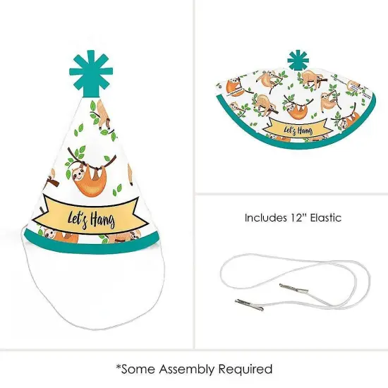 Big Dot of Happiness Let's Hang - Sloth - Mini Cone Baby Shower or Birthday Party Hats - Small Little Party Hats - Set of 8 {6}