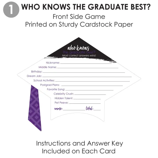 Big Dot of Happiness Purple Grad - Best is Yet to Come - 2-in-1 Purple Graduation Party Cards - Activity Duo Games - Set of 20 {7}