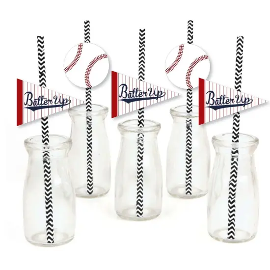 Big Dot of Happiness Batter Up - Baseball Paper Straw Decor - Baby Shower or Birthday Party Striped Decorative Straws - Set of 24 {1}