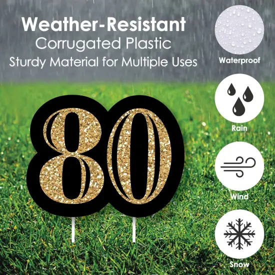 Big Dot of Happiness Adult 80th Birthday - Gold Lawn Decorations - Outdoor Birthday Party Yard Decorations - 10 Piece {6}