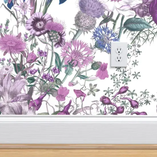 Pre-Pasted Wallpaper 2FT Wide White Lilac Lavender Floral Flowers Botanical Spring Purple Custom Pre-pasted Wallpaper by Spoonflower {4}