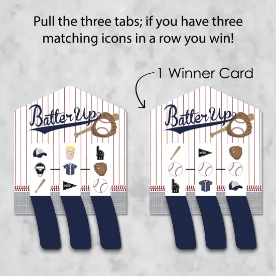Big Dot of Happiness Batter Up - Baseball - Baby Shower or Birthday Party Game Pickle Cards - Pull Tabs 3-in-a-Row - Set of 12 {4}