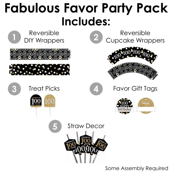 Big Dot of Happiness Adult 100th Birthday - Gold - Birthday Party Favors and Cupcake Kit - Fabulous Favor Party Pack - 100 Pieces {3}