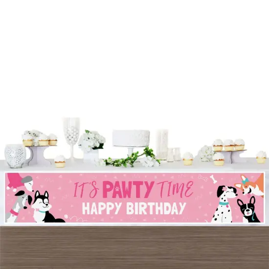 Big Dot of Happiness Pawty Like a Puppy Girl - Pink Dog Happy Birthday Decorations Party Banner {4}