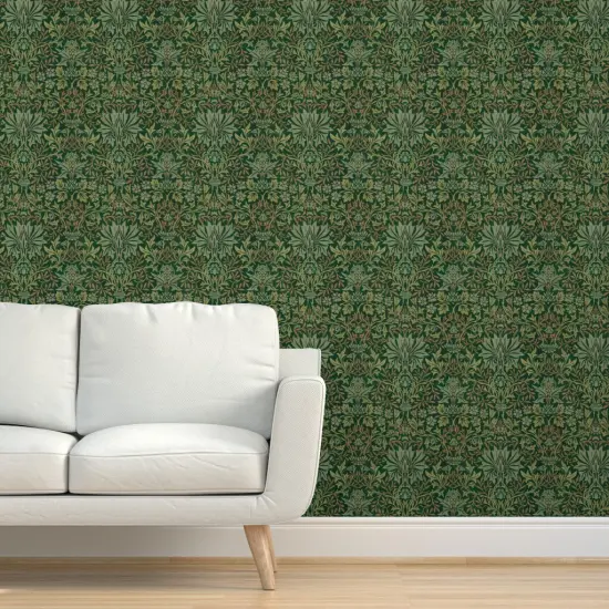 Pre-Pasted Wallpaper 2FT Wide Arts And Crafts Woven Look Vintage Inspired Victorian Floral Morris Custom Pre-pasted Wallpaper by Spoonflower {5}
