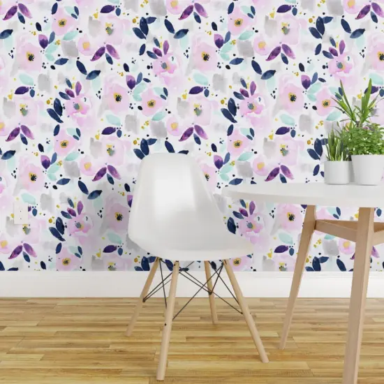 Pre-Pasted Wallpaper 2FT Wide Mystical Floral Flowers Purple Abstract Lavender Watercolor Custom Pre-pasted Wallpaper by Spoonflower {1}