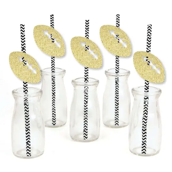 Big Dot of Happiness Gold Glitter Football Party Straws - No-Mess Real Glitter Cut-Outs & Decorative Baby Shower or Birthday Party Paper Straws -24 ct {3}