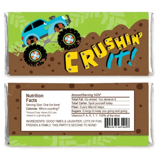 Big Dot of Happiness Smash and Crash - Monster Truck - Candy Bar Wrapper Boy Birthday Party Favors - Set of 24 {3}