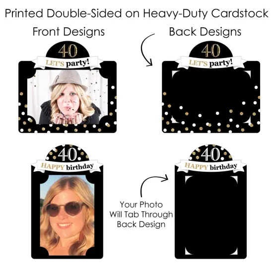 Big Dot of Happiness Adult 40th Birthday - Gold - Birthday Party Picture Centerpiece Sticks - Photo Table Toppers - 15 Pieces {7}