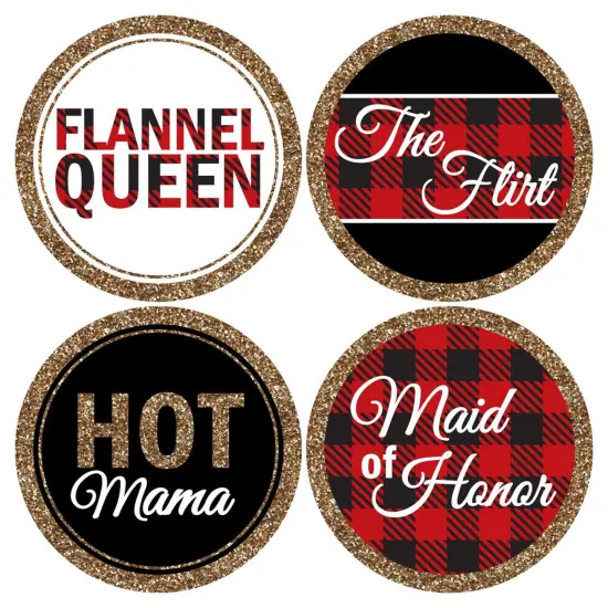 Big Dot of Happiness Flannel Fling Before the Ring - Buffalo Plaid Bachelorette Party Badges Sticker Set of 12 {6}