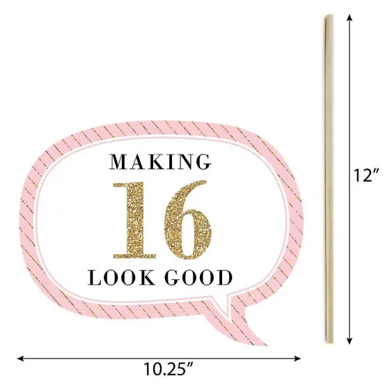 Big Dot of Happiness Funny Chic Sweet Sixteen Birthday - Pink, Black and Gold - 16th Birthday Party Photo Booth Props Kit - 10 Piece {6}
