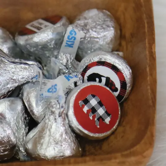 Big Dot of Happiness Lumberjack - Channel the Flannel - Buffalo Plaid Party Round Candy Sticker Favors - Labels Fits Chocolate Candy (1 Sheet of 108) {6}