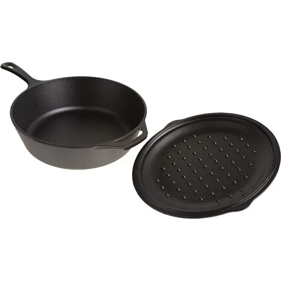 Lodge Pre-Seasoned Cast Deep Skillet with Iron Cover and Assist Handle, 5 Quart, Black {3}