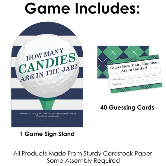 Big Dot of Happiness Par-Tee Time - Golf - How Many Candies Birthday or Retirement Party Game - 1 Stand and 40 Cards - Candy Guessing Game {4}