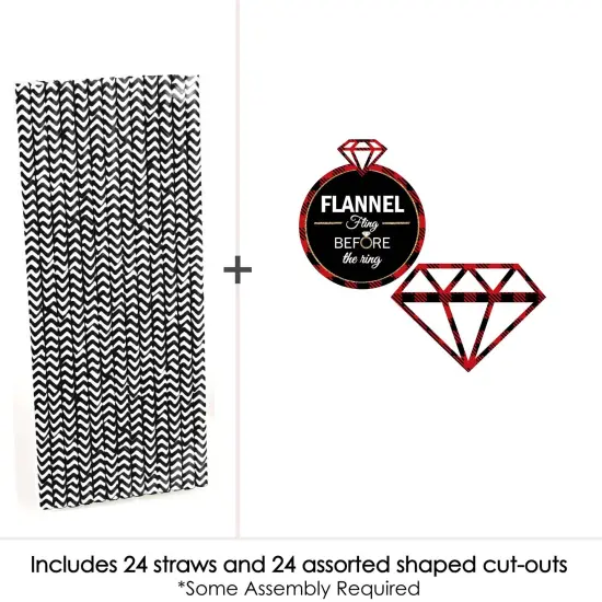 Big Dot of Happiness Flannel Fling Before the Ring - Paper Straw Decor - Buffalo Plaid Bachelorette Party Striped Decorative Straws - Set of 24 {4}