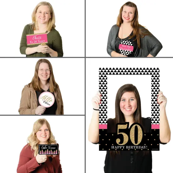 Big Dot of Happiness Chic 50th Birthday - Pink, Black and Gold - Birthday Party Selfie Photo Booth Picture Frame & Props - Printed on Sturdy Material {3}