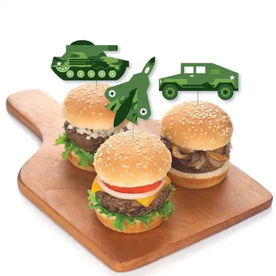 Big Dot of Happiness Camo Hero - Dessert Cupcake Toppers - Army Military Camouflage Party Clear Treat Picks - Set of 24 {4}