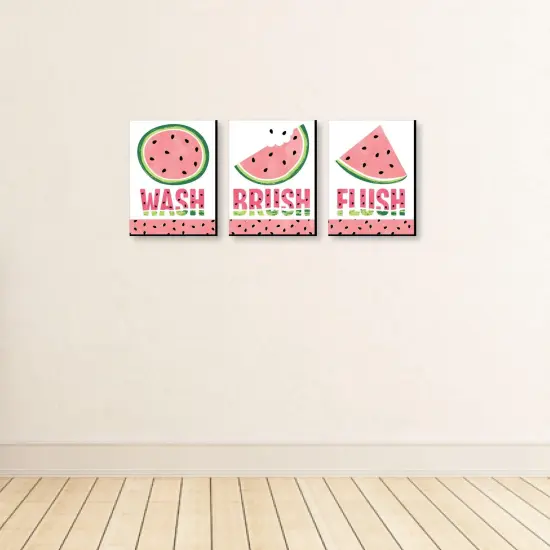 Big Dot of Happiness Sweet Watermelon - Fruit Kids Bathroom Rules Wall Art - 7.5 x 10 inches - Set of 3 Signs - Wash, Brush, Flush {4}