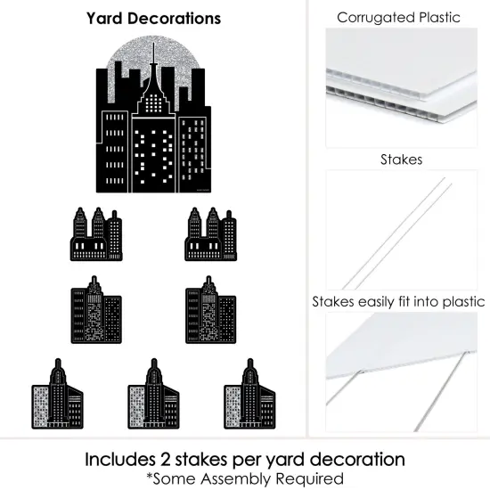 Big Dot of Happiness Nighttime City Skyline - Yard Sign and Outdoor Lawn Decorations - New York Party Yard Signs - Set of 8 {6}