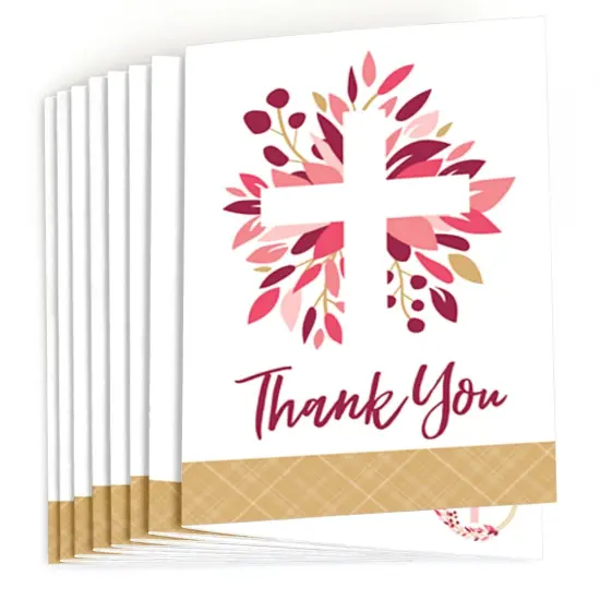 Big Dot of Happiness Pink Elegant Cross - Girl Religious Party Thank You Cards (8 count) {3}