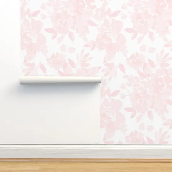 Pre-Pasted Wallpaper 2FT Wide Soft Blush Floral Pink Botanical Garden Bloom Meadow Wildflower Custom Pre-pasted Wallpaper by Spoonflower {2}