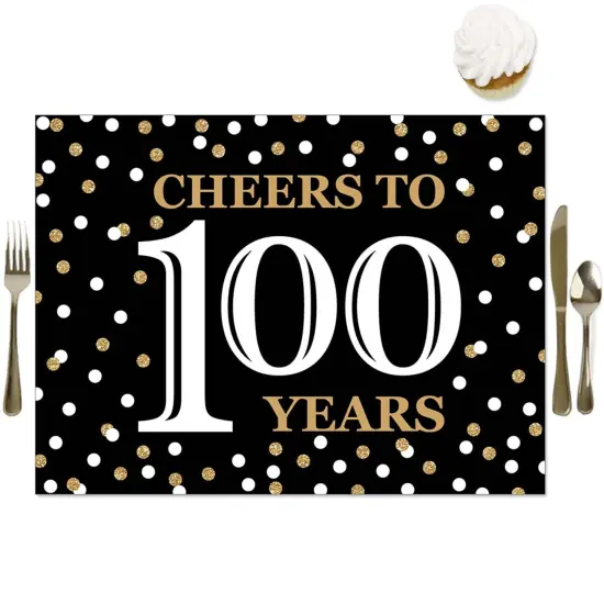 Big Dot of Happiness Adult 100th Birthday - Gold - Party Table Decorations - Birthday Party Placemats - Set of 16 {1}