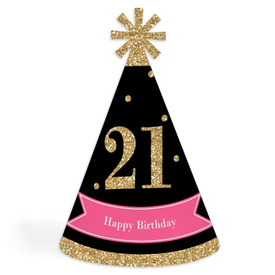 Big Dot of Happiness Finally 21 Girl - 21st Birthday - Cone Happy Birthday Party Hats for Adults - Set of 8 (Standard Size) {1}