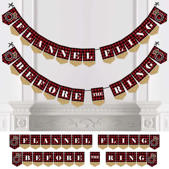 Big Dot of Happiness Flannel Fling Before the Ring - Buffalo Plaid Bachelorette Party Bunting Banner - Bachelorette Party Decorations {1}