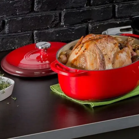 Lodge 7qt Oval Dutch Oven Red Enamel {5}