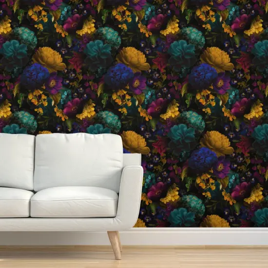 Peel & Stick Wallpaper 2FT Wide Maximalist Vibrant Flowers Romantic Antique Style Victorian Inspired Vintage Look Custom Removable Wallpaper by Spoonflower {5}