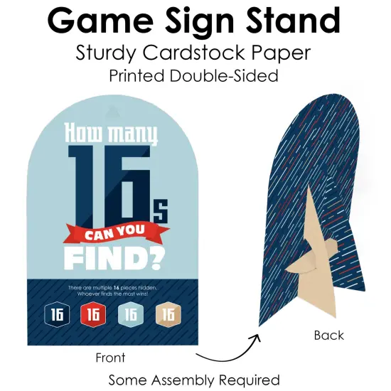Big Dot of Happiness Boy 16th Birthday - Sweet Sixteen Birthday Party Scavenger Hunt - 1 Stand and 48 Game Pieces - Hide and Find Game {7}
