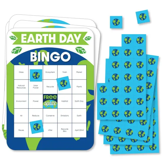 Big Dot of Happiness Happy Earth Day - Bingo Cards and Markers - Save the Planet Party Shaped Bingo Game - Set of 18 {1}