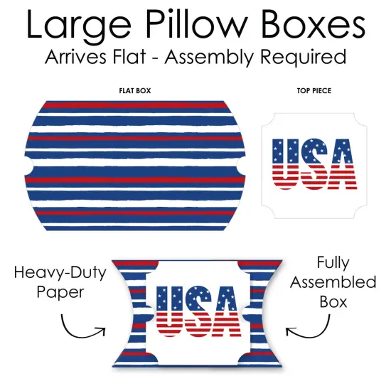 Big Dot of Happiness Stars & Stripes - Favor Gift Boxes - Patriotic Party Large Pillow Boxes - Set of 12 {7}