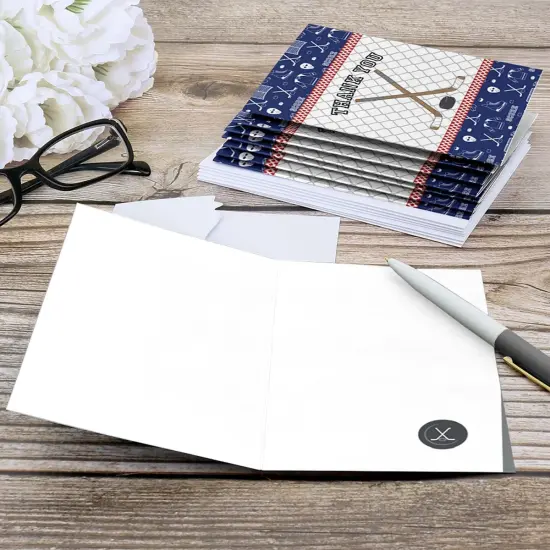 Big Dot of Happiness Shoots and Scores - Hockey - Baby Shower or Birthday Party Thank You Cards (8 Count) {6}