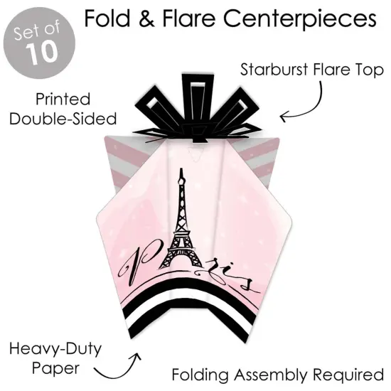 Big Dot of Happiness Paris, Ooh La La - Table Decorations - Paris Themed Baby Shower or Birthday Party Fold and Flare Centerpieces - 10 Count {4}