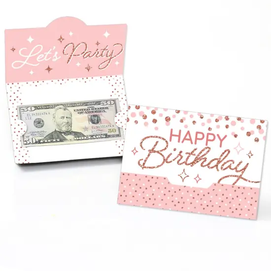 Big Dot of Happiness Pink Rose Gold Birthday - Happy Birthday Party Money And Gift Card Holders - Set of 8 {1}