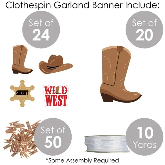 Big Dot of Happiness Western Hoedown - Wild West Cowboy Party DIY Decorations - Clothespin Garland Banner - 44 Pieces {6}