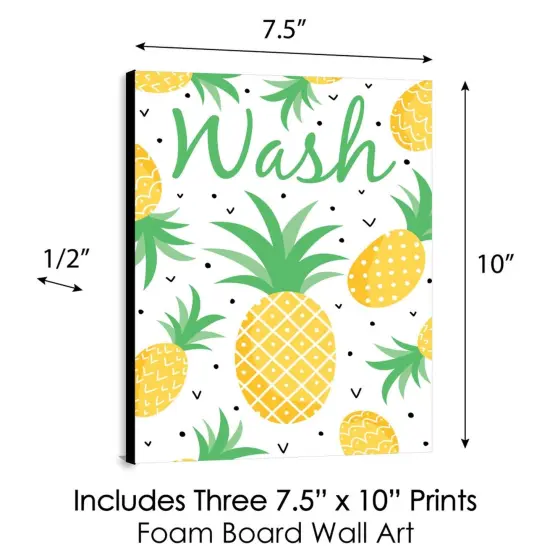 Big Dot of Happiness Tropical Pineapple - Kids Bathroom Rules Wall Art - 7.5 x 10 inches - Set of 3 Signs - Wash, Brush, Flush {6}