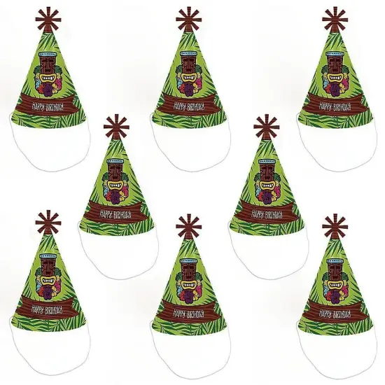 Big Dot of Happiness Tiki Luau - Cone Tropical Hawaiian Summer Happy Birthday Party Hats for Kids and Adults - Set of 8 (Standard Size) {7}