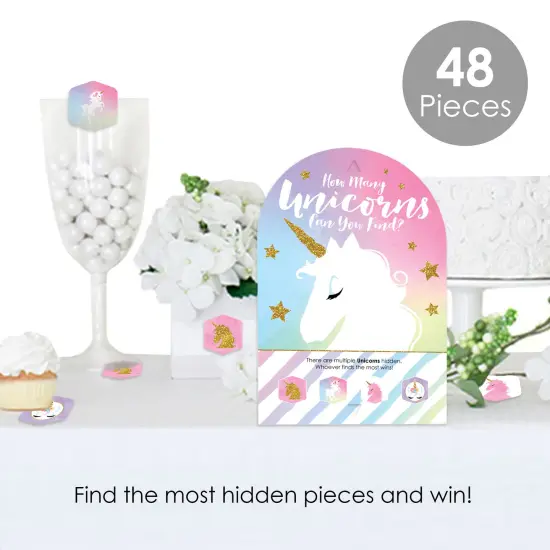 Big Dot of Happiness Rainbow Unicorn - Magical Unicorn Baby Shower or Birthday Party Scavenger Hunt - 1 Stand and 48 Game Pieces - Hide and Find Game {3}