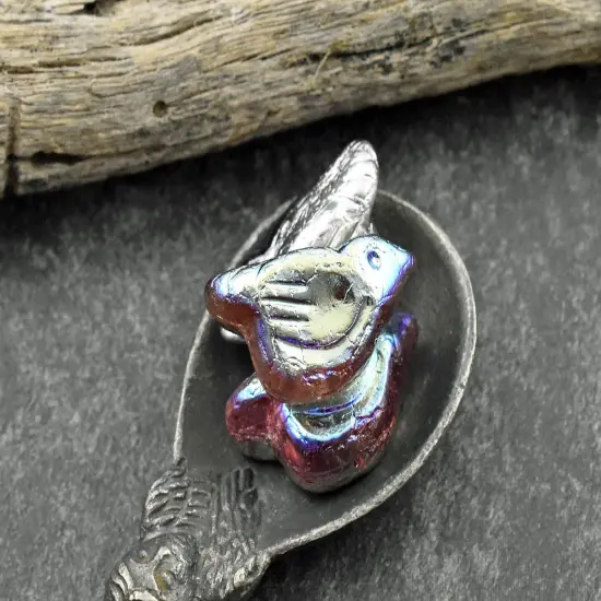 *6* 11x22mm Silver Washed Transparent Purple AB Bird Beads {2}