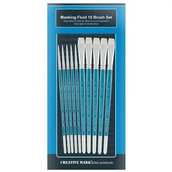 Creative Mark Masking Fluid Paint Brushes (Set of 10) - Watercolor Brushes Contains Synthetic Hair w/ Short Wood Handles {1}