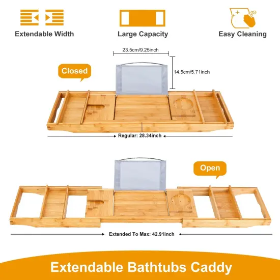 Bathtub Caddy Tray Crafted Bamboo Bath Tray Table Extendable Reading Rack Tablet Phone Holder {2}