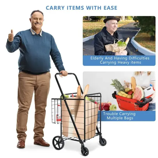 Folding Shopping Cart Utility Cart with Double Basket and Swivel Wheels {2}