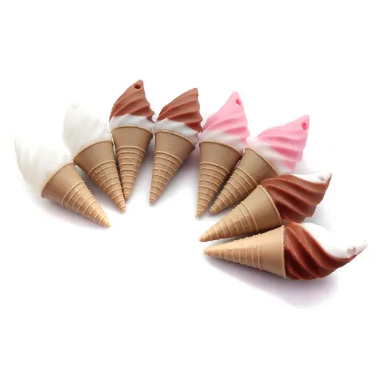 Ice Cream Pendants, Cute Chocolate Dipped and Swirl Cones, 8 pcs, Adorabilities {1}