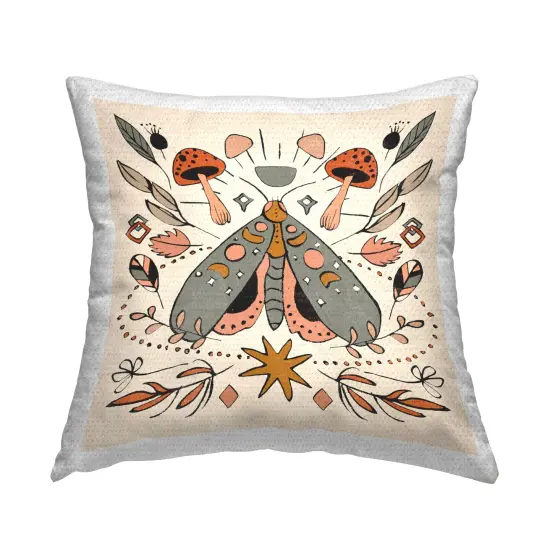 Stupell Industries Boho Moth & Mushrooms Outdoor Printed Pillow {1}