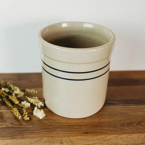 Martinez Pottery Blue Stripe Stoneware Pickling Fermenting Crock .75 Gallon {3}