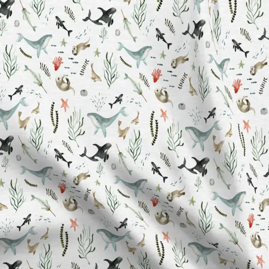 Various Fabrics by the Yard or Fat Quarter Modern Nautical Watercolor Sea Life Beach Ocean Wave Gender Neutral Whale Starfish Custom Printed Fabric by Spoonflower {5}